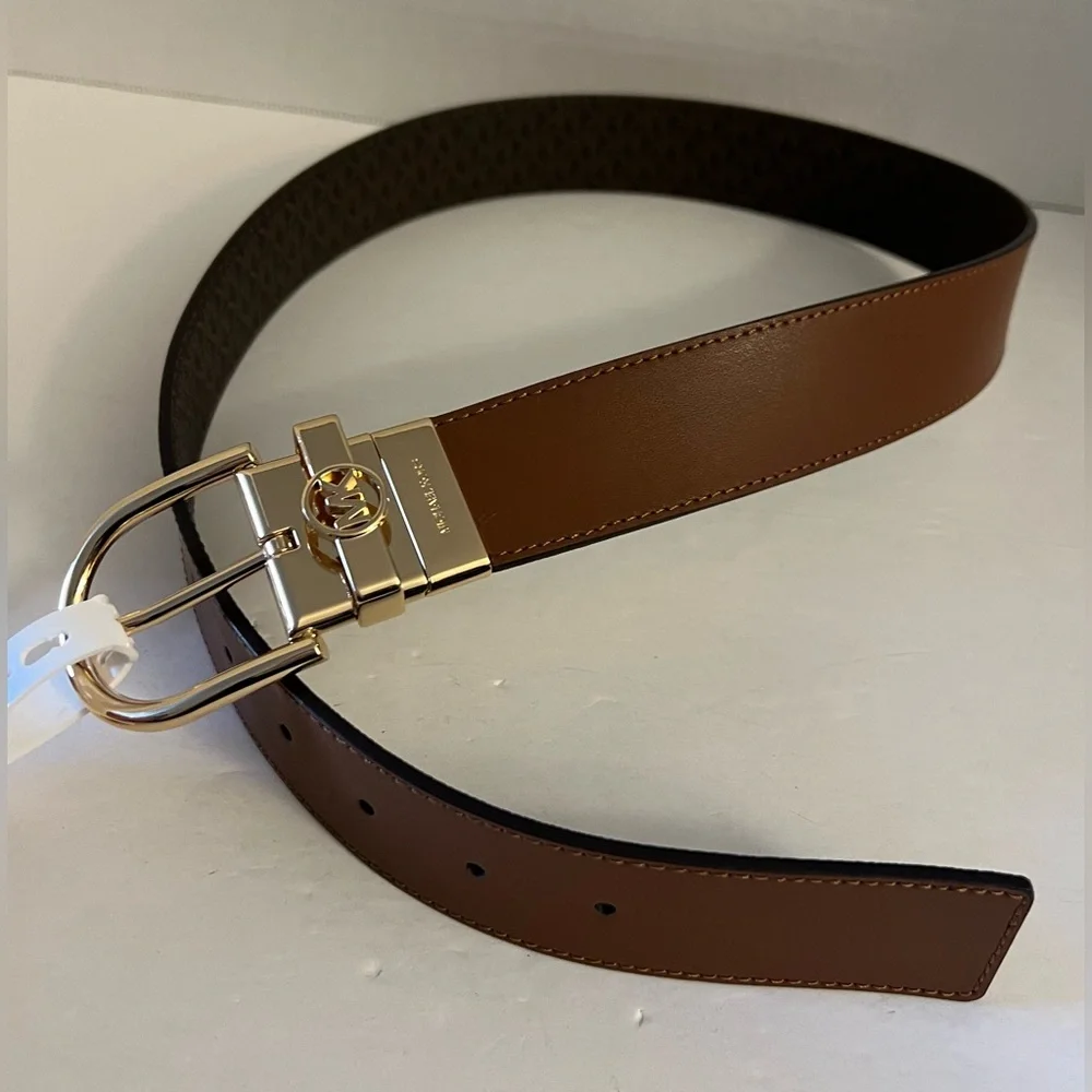 Michael Kors Brown Leather Belt with Gold Buckle Size Large